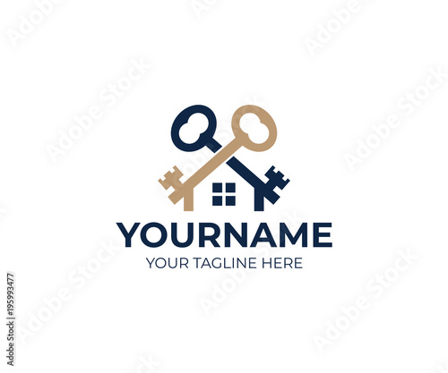 Keys and house logo template. Real estate and sale property vector design. Mortgage business illustration