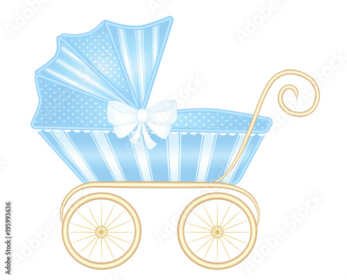 Vintage pram stroller for baby boy vector