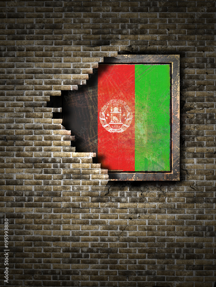 Old Afghanistan flag in brick wall