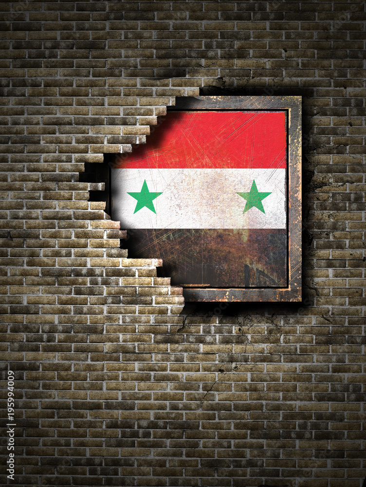 Old Syria flag in brick wall