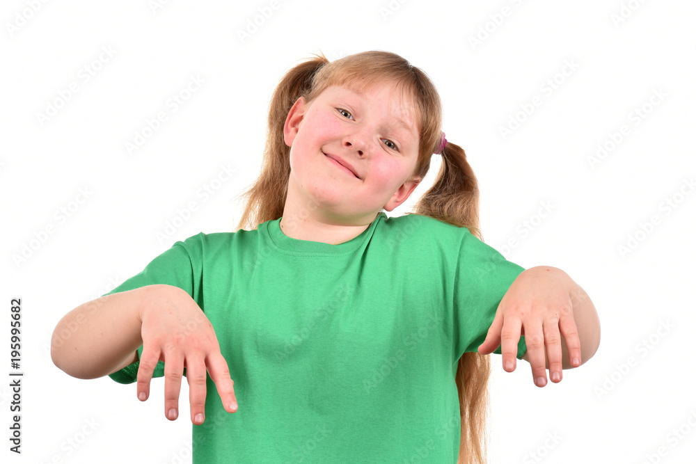 Merry girl on a white background.Good mood. Merry girl on a white background.Good mood.