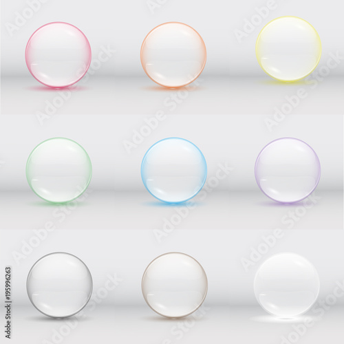 A set of colored glass spheres. Chewing gum. Lens