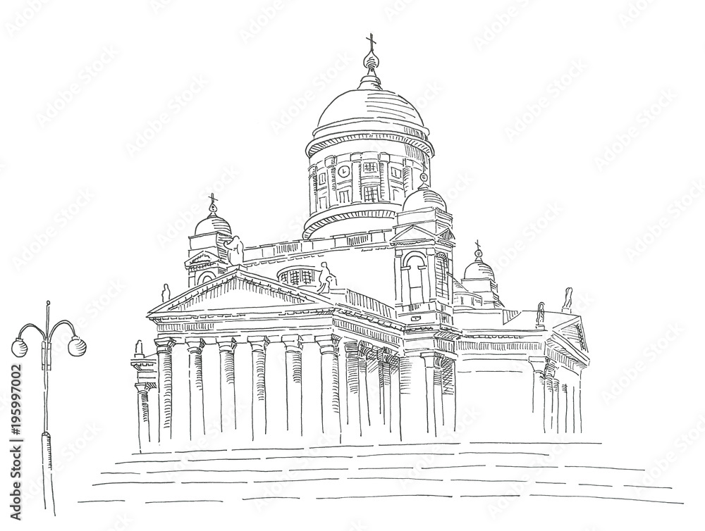 Sketch of Helsinki cathedral view