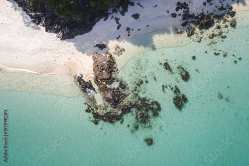 great aerial drone flight over beautiful beach and sea in thailand, koh samui