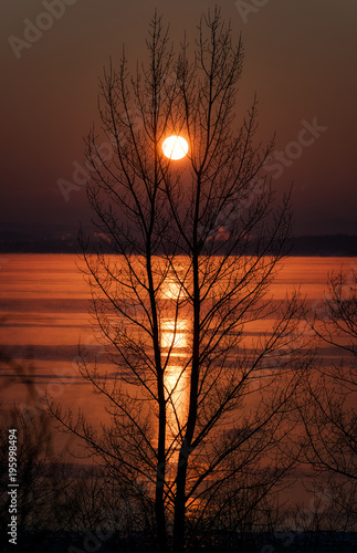 Sunrise and reflection on lake