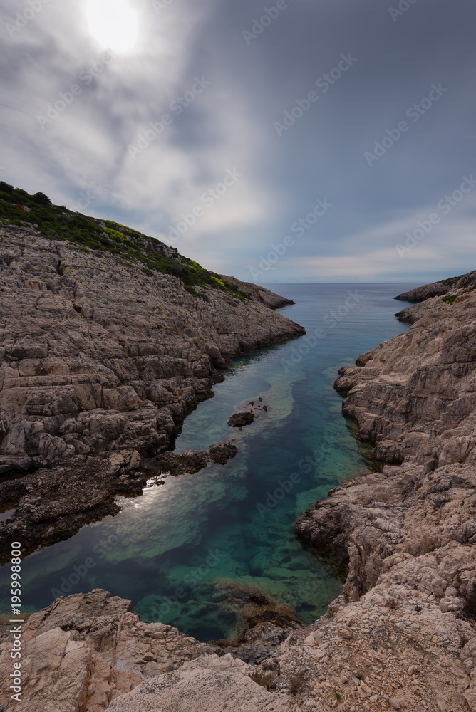 Magnificent daily seascape at summer. Rock phenomenon by the sea at Korakonisi, Zakynthos, Greece.
