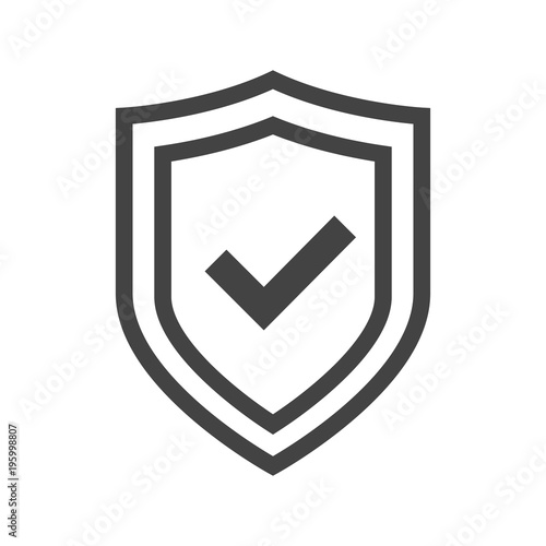 Vector shield icon, logotype with tick. Security emblem collection. Protection logo. Сryptocurrency protection sign. Reliability crypto wallet. Crypto currency security button. Transparent background.