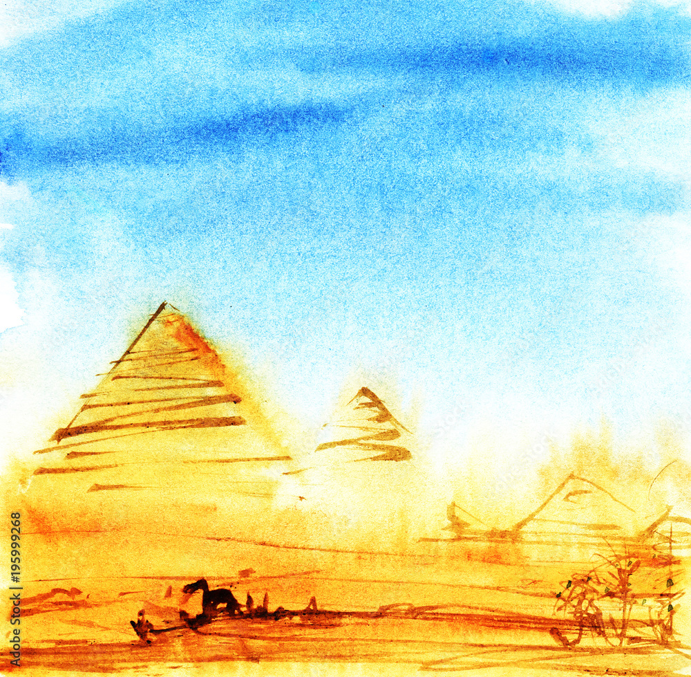 Premium Vector | Ancient egypt pharaoh pyramid landmarks sketch
