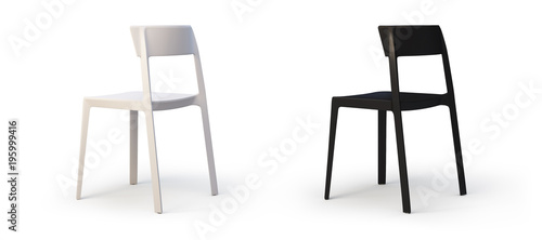 Modern white and black chairs. 3d render