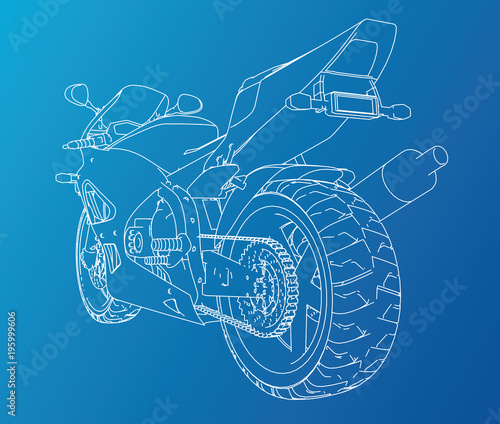 Sport motorcycle technical wire-frame. Vector illustration. Tracing illustration of 3d.