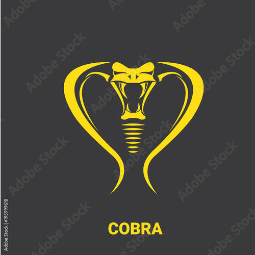 vector dangerous cobra snake head with hood logo design template. danger king cobra icon. viper orange silhouette isolated