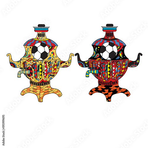 Football Russia a samovar with colorful patterns