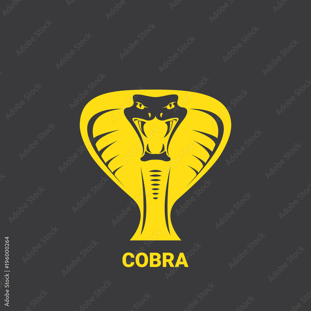 Naklejka premium vector dangerous cobra snake head with hood logo design template. danger king cobra icon. viper orange silhouette isolated
