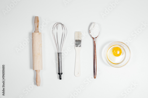 Process of bread cooking. repice for cookies, bread, donuts. Tools for cooking.