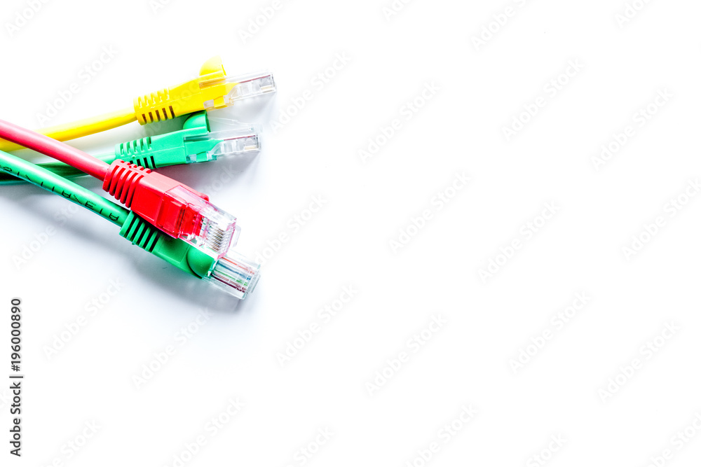 concept network internet cable on white background top view concept network internet cable on white background top view
