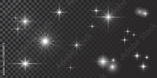 Vector glowing lights effect, flare, explosian and stars. Special effect isolated on transparent background.  photo