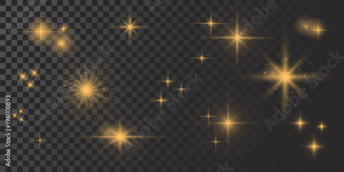 Vector glowing lights effect, flare, explosian and stars. Special effect isolated on transparent background.  photo