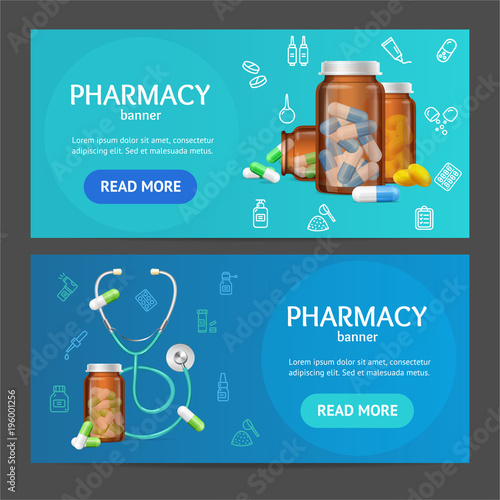 Pharmacy Banner Horizontal Set. Vector