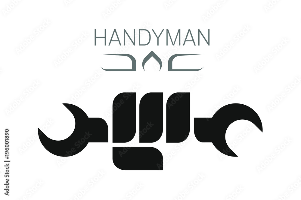 Obraz premium Handyman, worker hold wrench. Can be used for mechanic, repairman, technician support, service.