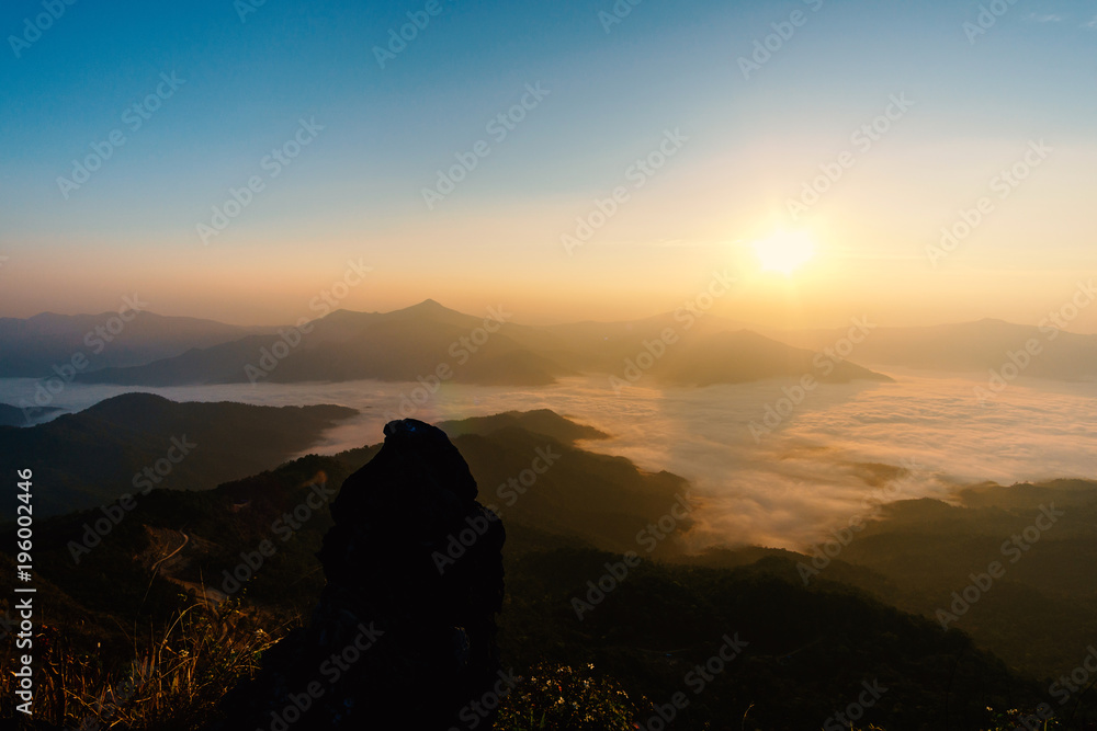 Scenery on the mountain At sunrise Weather Forecast For Thailand From Mid-February Start to spring.