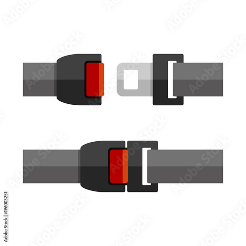 Open and Close Seatbelt Set. Flat Style Vector