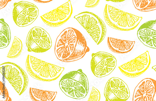 Hand drawn doodle citrus pattern