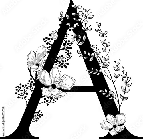 Vector Hand Drawn floral A monogram and logo