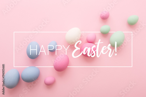 Happy Easter greeting card with colored Eggs