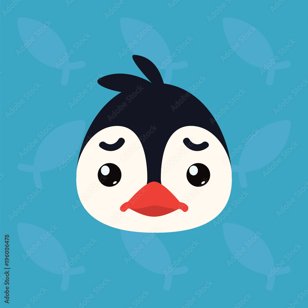 Penguin emotional head. Vector illustration of cute arctic bird shows  negative emotion. Sad emoji. Smiley icon. Decoration, print, chat,  communication. Penguin in flat cartoon style on blue background Stock  Vector | Adobe