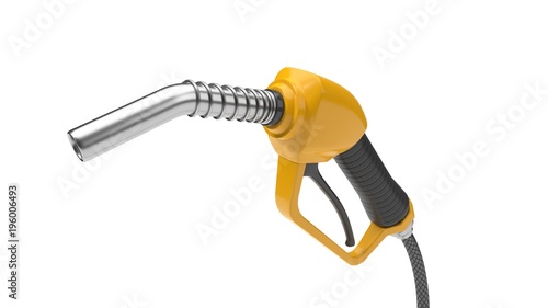 yellow fuel nozzle, close up view. 3d illustration