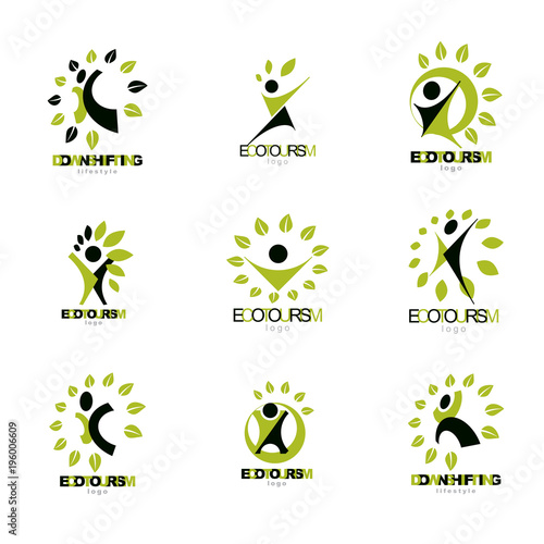 Set of vector illustrations of excited abstract man with arms reaching up. Healthy lifestyle metaphor.
