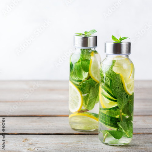 Fresh cool lemon cucumber mint infused water detox drink