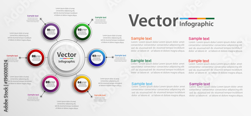 Infographic design template with circles. Business concept with 8 options. For content, diagram, flowchart,steps, parts,timeline infographics, workflow layout,chart,illustration. Vector eps 10