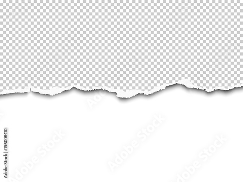 Vector torn a half sheet of transparent paper from the bottom with white remaining paper part. Template design.