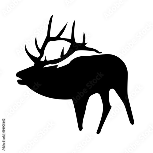 black bull elk silhouette on white background