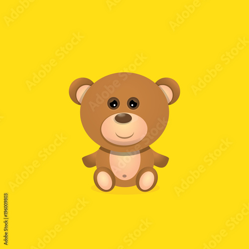 vector funny and ute Teddy bear cartoon character isolated on orange background . funny kids background or greeting card template with plush bear toy