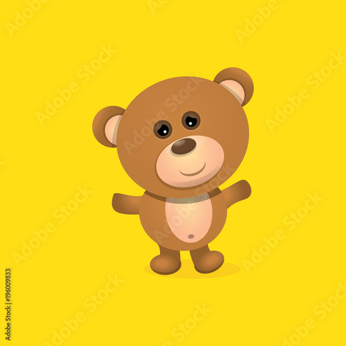 vector funny and ute Teddy bear cartoon character isolated on orange background . funny kids background or greeting card template with plush bear toy