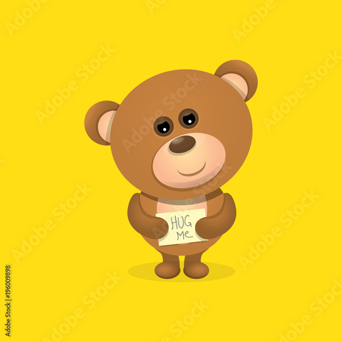 vector funny and ute Teddy bear cartoon character isolated on orange background . funny kids background or greeting card template with plush bear toy