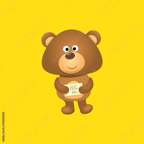 vector funny and ute Teddy bear cartoon character isolated on orange background . funny kids background or greeting card template with plush bear toy