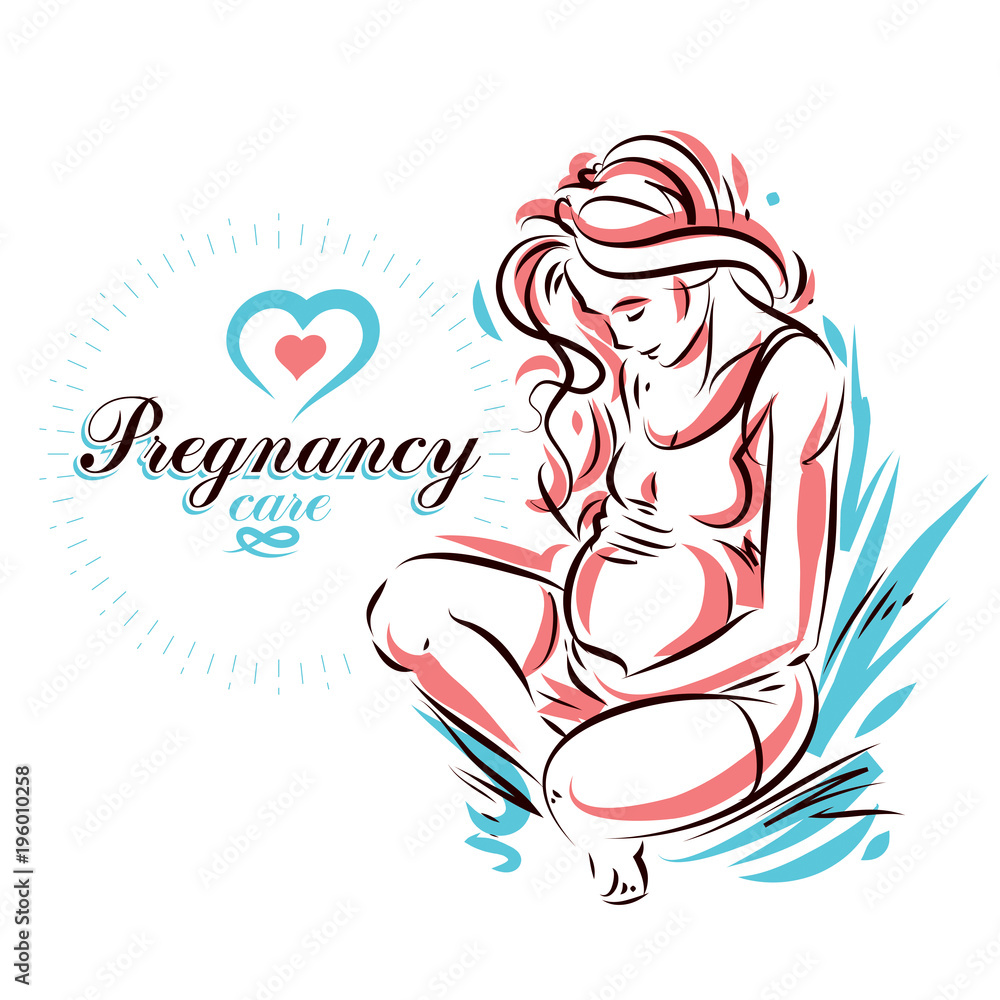 Pregnant female beautiful body outline, mother-to-be drawn vector illustration. Medical rehabilitation and childcare center marketing card Pregnant female beautiful body outline, mother-to-be drawn vector illustration. Medical rehabilitation and childcare center marketing card