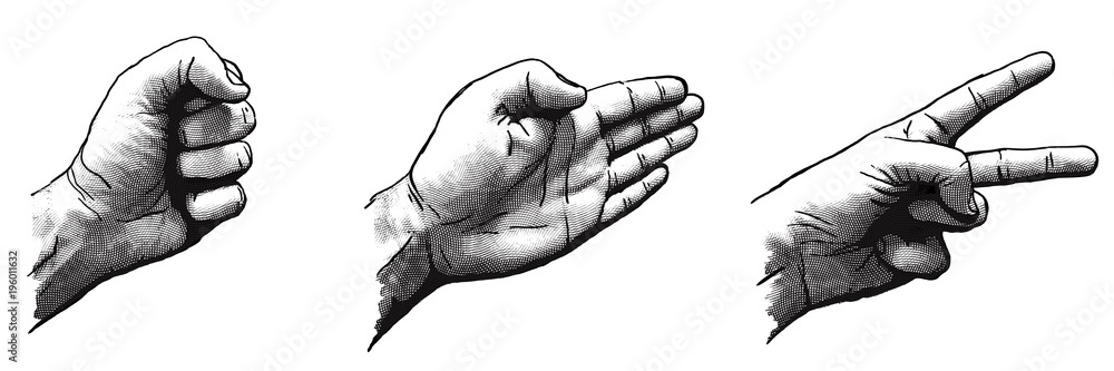 Φωτογραφία Vintage style Woodcut illustration of hands playing rock, paper, scissors game