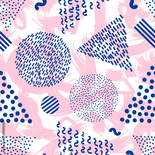 Creative seamless pattern. Abstract elements. Hand drawn brushes design. Vector illustration