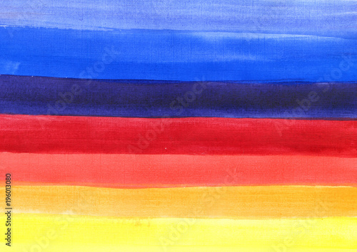Bright colors watercolor stripes. Hand-drawn yellow, red, blue background.