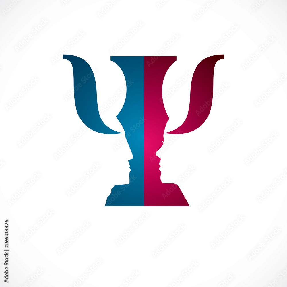 Φωτογραφία Relationship psychology concept created with man and woman heads profiles, vector logo or symbol of gender problems and conflicts in family, close relations and society