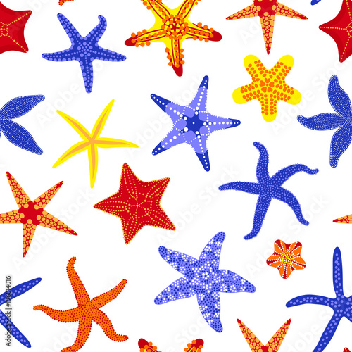 Sea stars seamless pattern. Marine and nautical backgrounds with starfishes. Starfish underwater invertebrate animal. Vector illustration