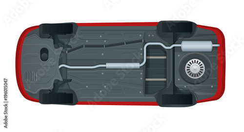 View from the bottom of a modern car. Vector illustration sedan car
