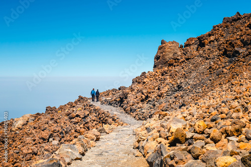 mountain path at the top of el teide volcano, Tenerife, Spain