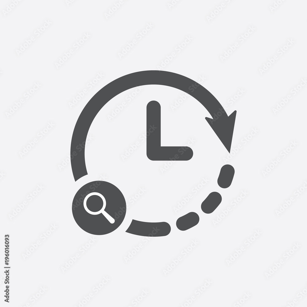 3340170 Clock icon with research sign. Clock icon and explore, find, inspect symbol 3340170 Clock icon with research sign. Clock icon and explore, find, inspect symbol