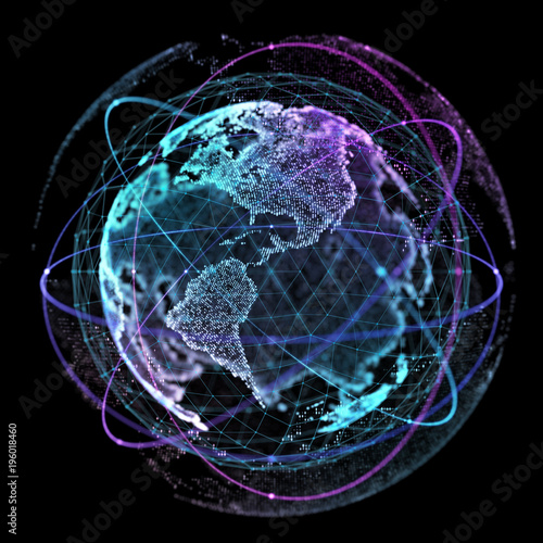 Global network internet technologies. Digital world map. 3d illustration