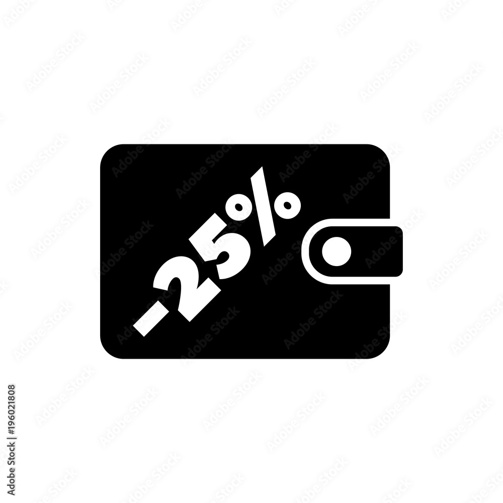 Purse and Percent. Savings, Economy. Flat Vector Icon. Simple black symbol on white background Purse and Percent. Savings, Economy. Flat Vector Icon. Simple black symbol on white background